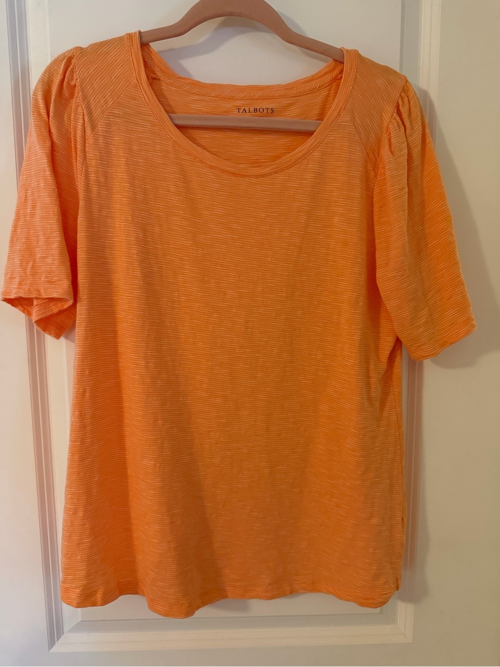 Talbots Bright Orange Short Sleeve Scoop Neck Slub Tee
